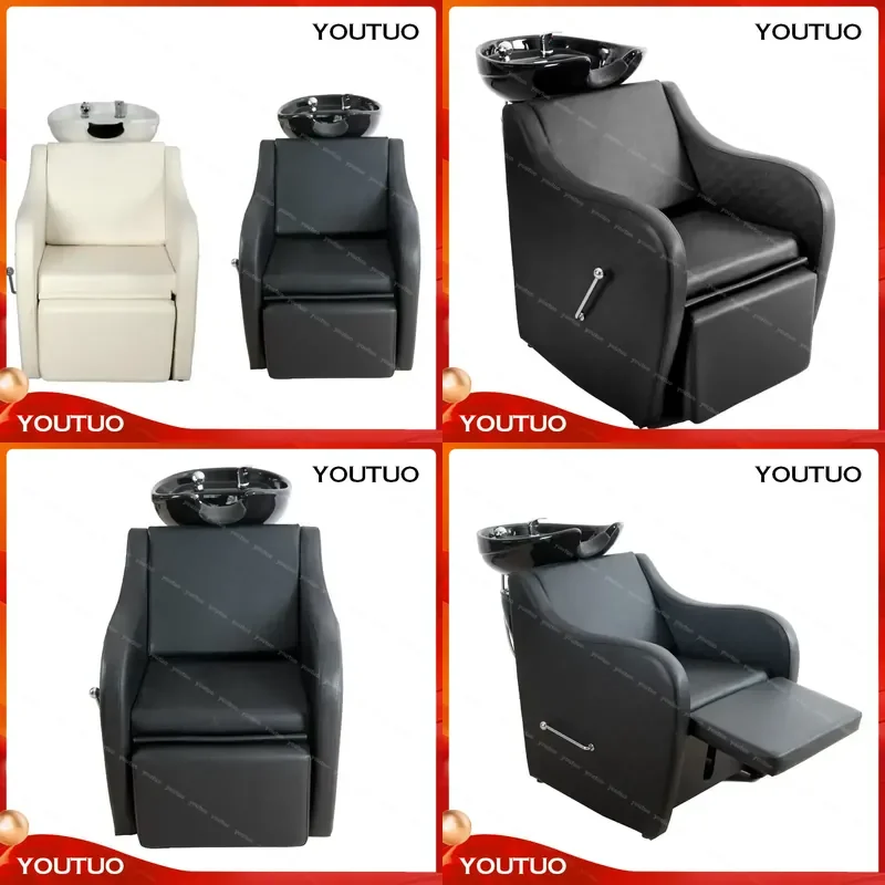 Popular Shampoo Chair with Leg Rest Comtable Hair Salon Equipment Super Quality Washing Unit  Ceramic Basin