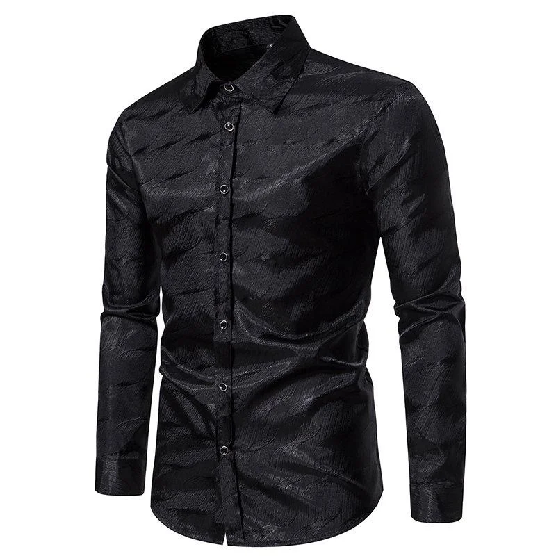 High Quality Long Sleeve Mens Casual Shirt Gold Luxury Shirt Jacquard Woven Silk Shirt Mens Dress Shirt camisas de hombre