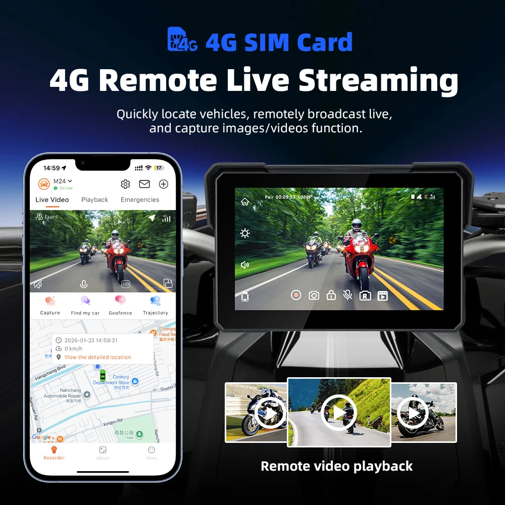 Linux 7Inch Screen Motorcycle Carplay GPS Navigation Wireless Apple Carplay Android Auto 4G remote live streaming+TPMS+HD-DVR view 3