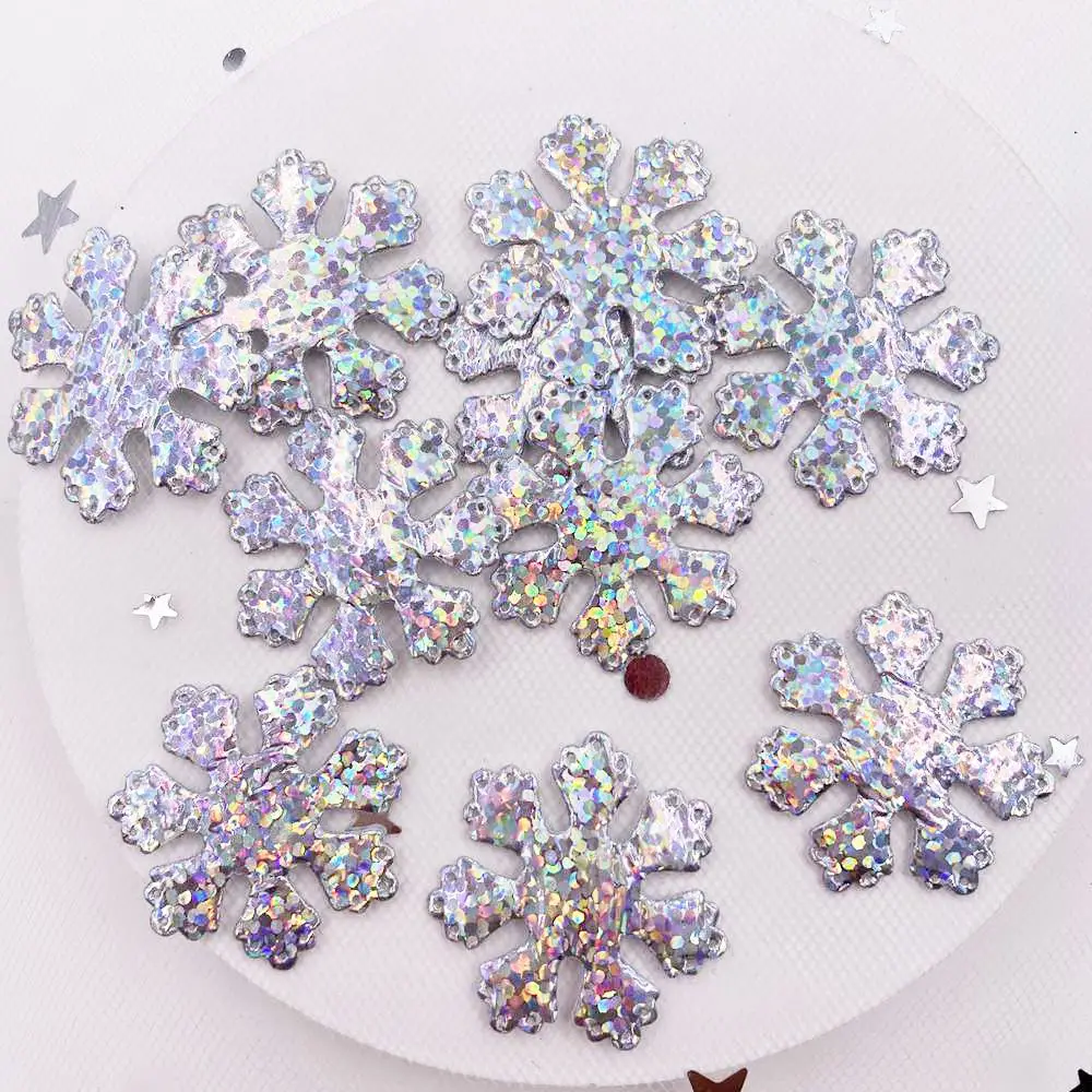 120PCS  Glitter Silver Snowflake Cloth Appliques Wedding DIY Sewing Patch Accessories DIY Bow Craft Christmas Decor   XE351