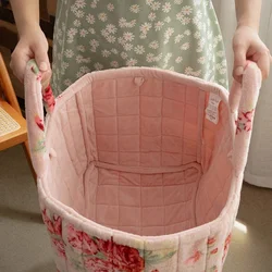 Flannel Storage Bag Retro Flower Portable Storage Basket Elegant Home Pastoral Clothes Sundries Storager Organizer Picnic Basket