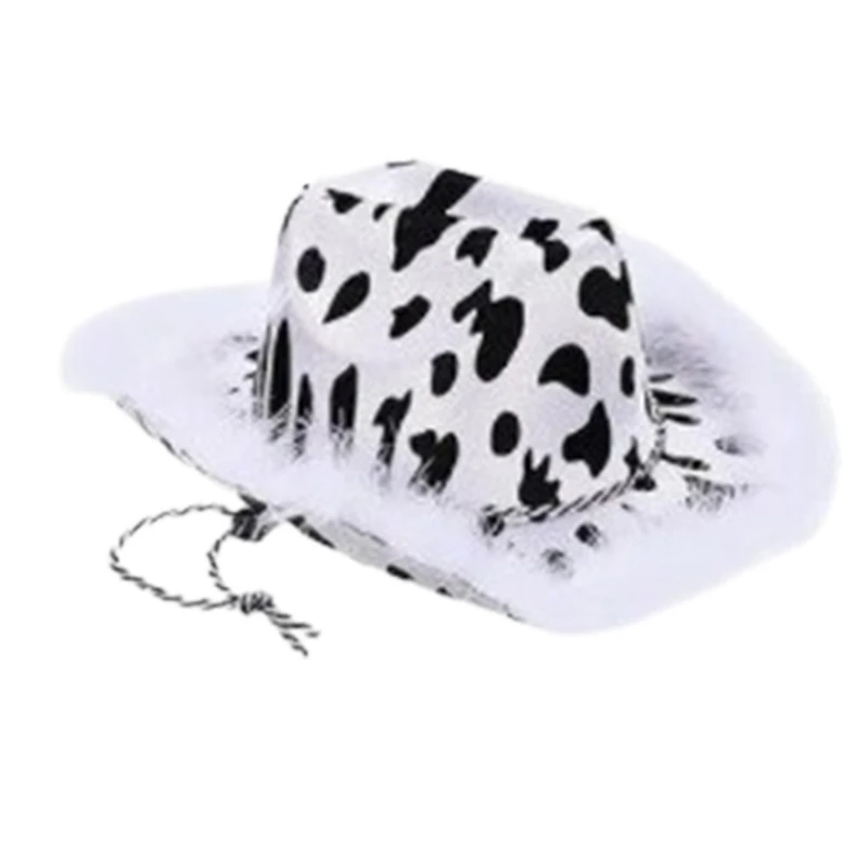 9set/pack Cow Print Cowboy Hat Adult Banquet Photo Props Outdoor Carnival Cowboy Hat with Heart Sunglasses+Kerchief