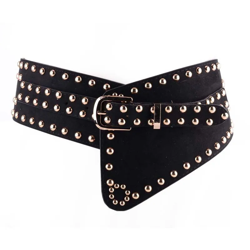 Women's Punk European and American Style Wide Belts Waistband Fashionable Retro Rivets Elastic Y2k Corset Belt