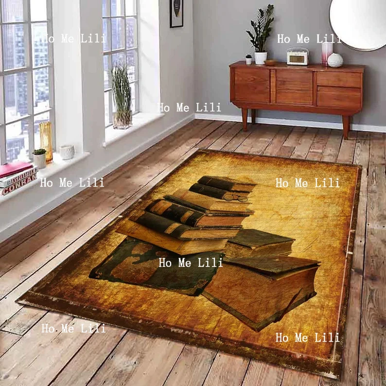 Old Book Book Area Rug Decorative Floor Rectangle Moder Carpet For Living Room Home Decorative