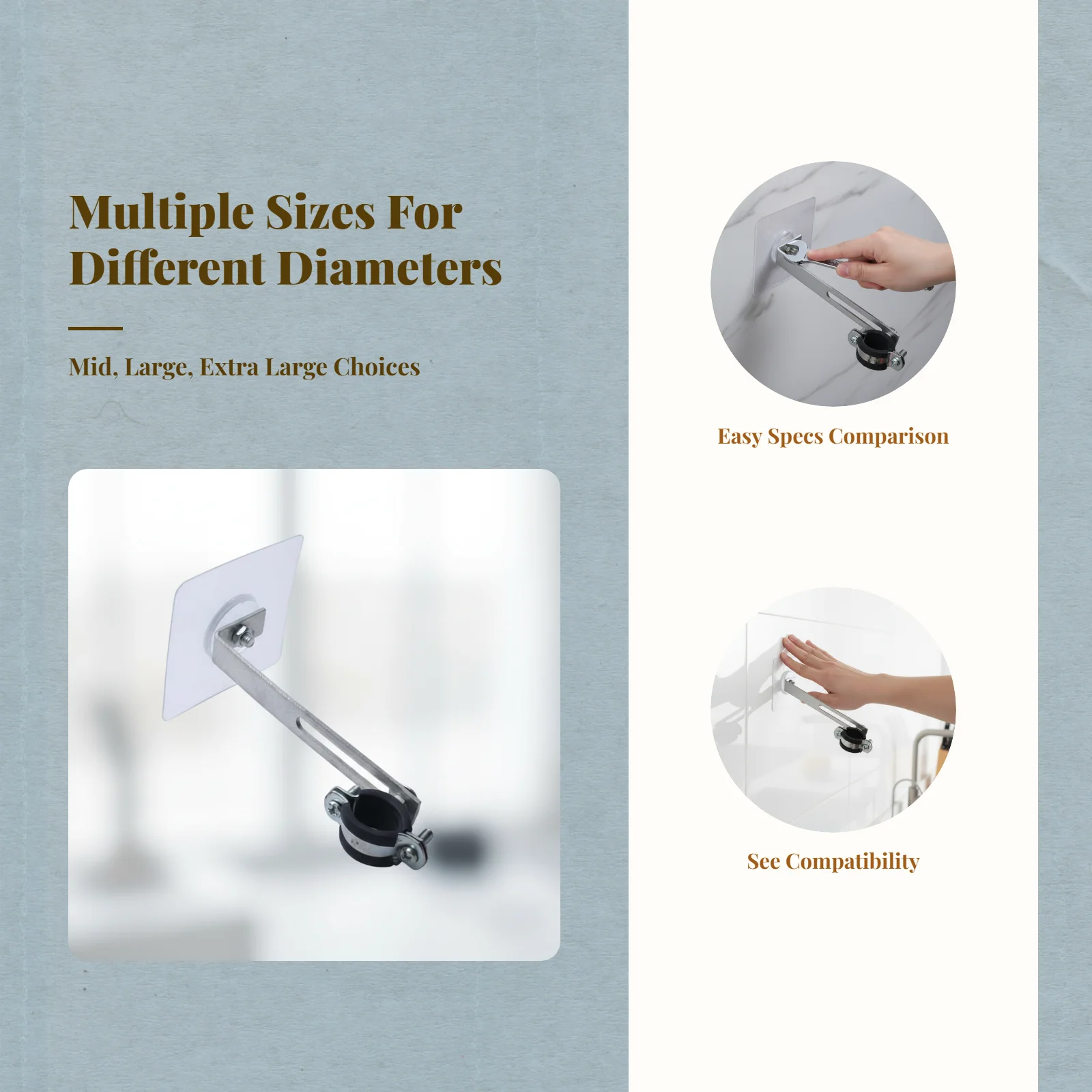 Adjustable Gas Pipe Bracket, Rubber No-Drill Support - view 3