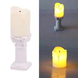 1:12 1:6 Dollhouse Miniatuur Retro Kandelaar Led Kaars Lamp Lantaarnpaal Model Home Decor Speelgoed Poppenhuis Accessoires