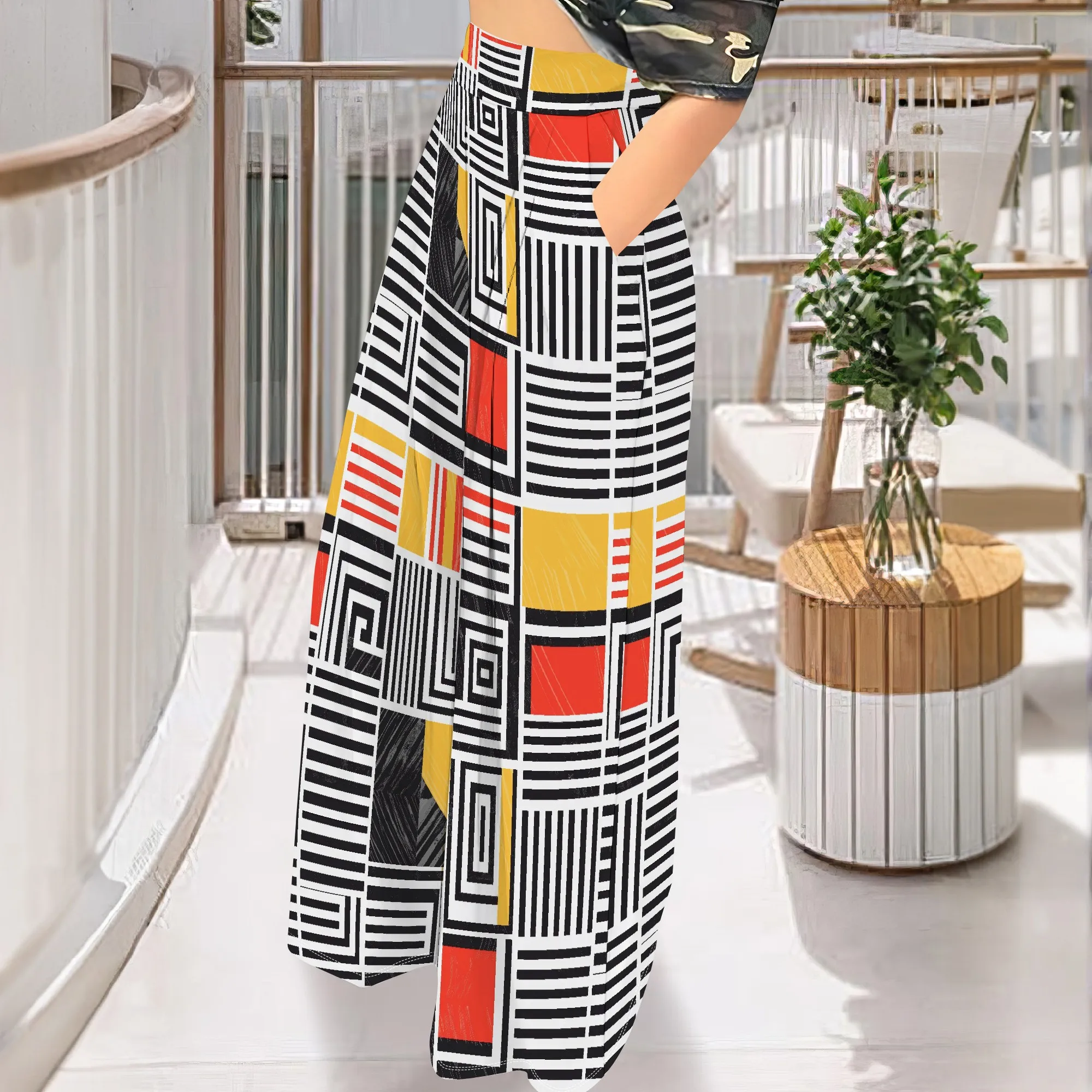 Womens Palazzo Long Pants High Waist Wide Leg Stretchy Loose Fit Casual Trousers with Pocket