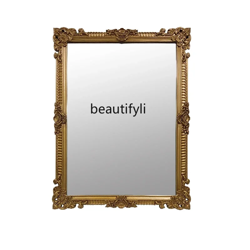 

Retro Carved Mirror European-Style Square Bathroom Mirror Wall Hanging French Bathroom Mirror Light Luxury Bathroom