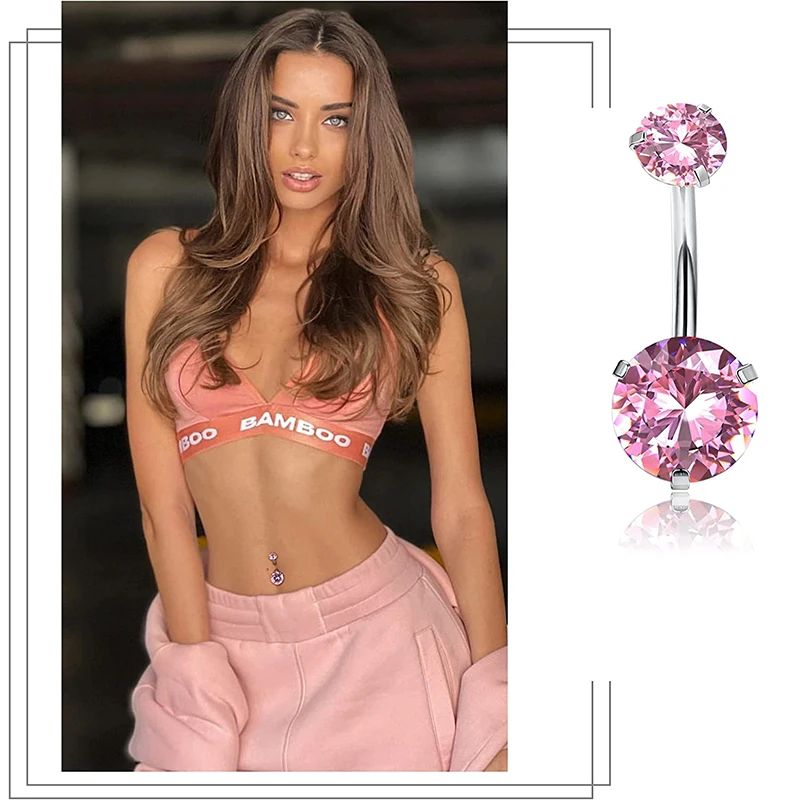 Steel Belly Button Rings Pink Crystal Piercing Navel Heart Style Navel Piercing Earring Belly Piercing Sexy Body Jewelry Ombligo