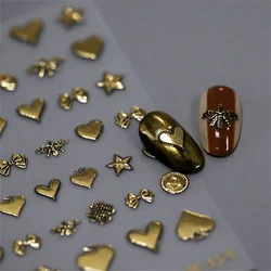 1pcs 5D Bronzing Retro Heart Star Nail Art Charms Stickers Luxury Gold Relief Nail Decorations Decals DIY Self Adhesive Slider