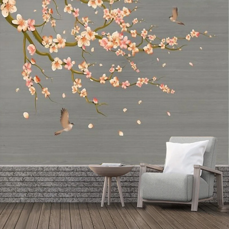 New Chinese-Style Hand-Painted Magnolia Flower And Bird Falling Petal Seamless TV Sofa Living Room Corridor Cabinet Decoration