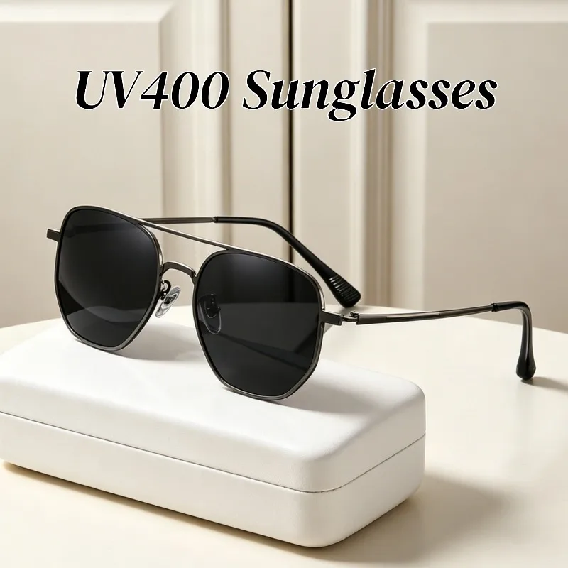 

New Classic Metal Large Frame Double-Bridge UV400 Sunglasses Unisex Retro Anti-UV Shades Driving Trendy Street Style Eyeglasses