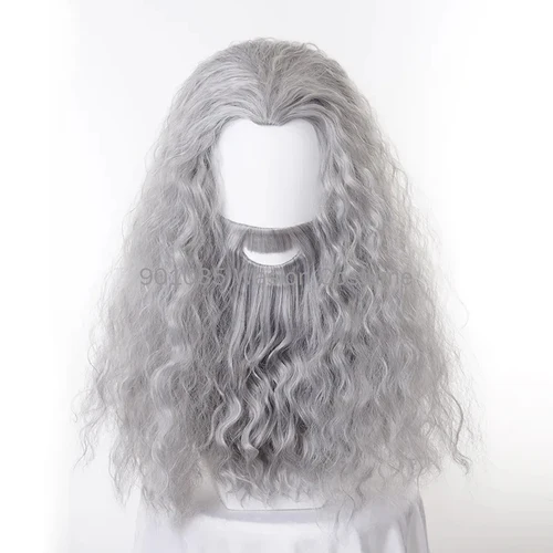 Imagen 1 del producto Conjunto de barba, disfraz de mago, Cosplay de Halloween, accesorios largos para el cabello, fiesta, vestido rizado falso gris, accesorio gris para hombres, juez de Jesús