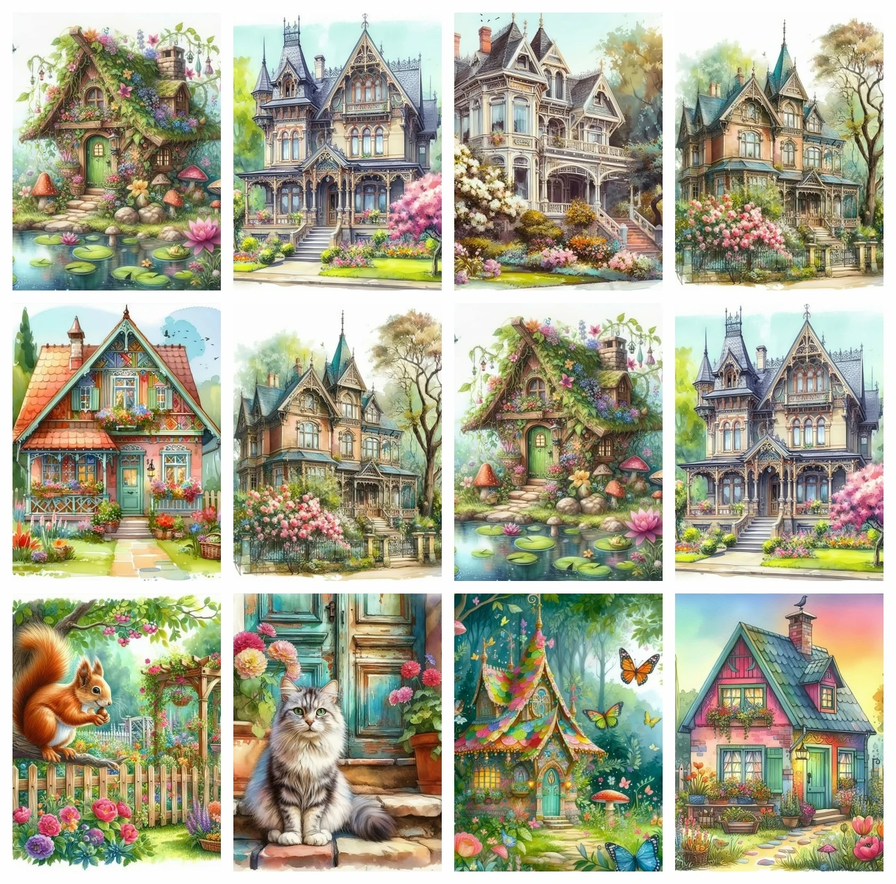 AZQSD 5d Diy Diamond Painting House Garden Landscape Mosaic Round Drill Embroidery Sale Scenery Home Decor Rhinestones Gift