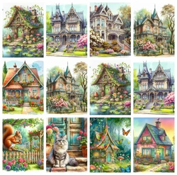 AZQSD 5d Diy Diamond Painting House Garden Landscape Mosaic Round Drill Embroidery Sale Scenery Home Decor Rhinestones Gift