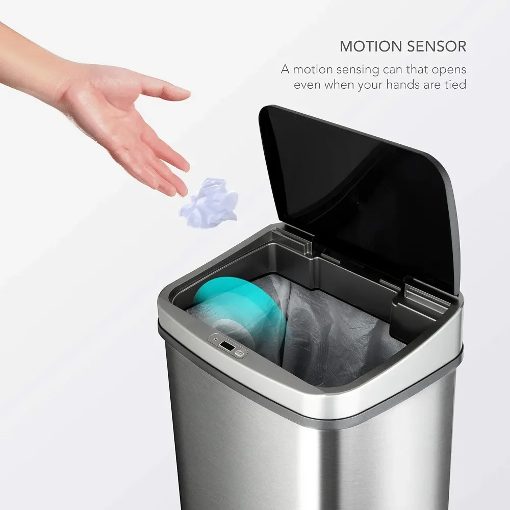 Trash Can Automatic Touchless Motion Sensor Oval Trash Can, Black Top, Brush High Quality Materials Ease and Convenient