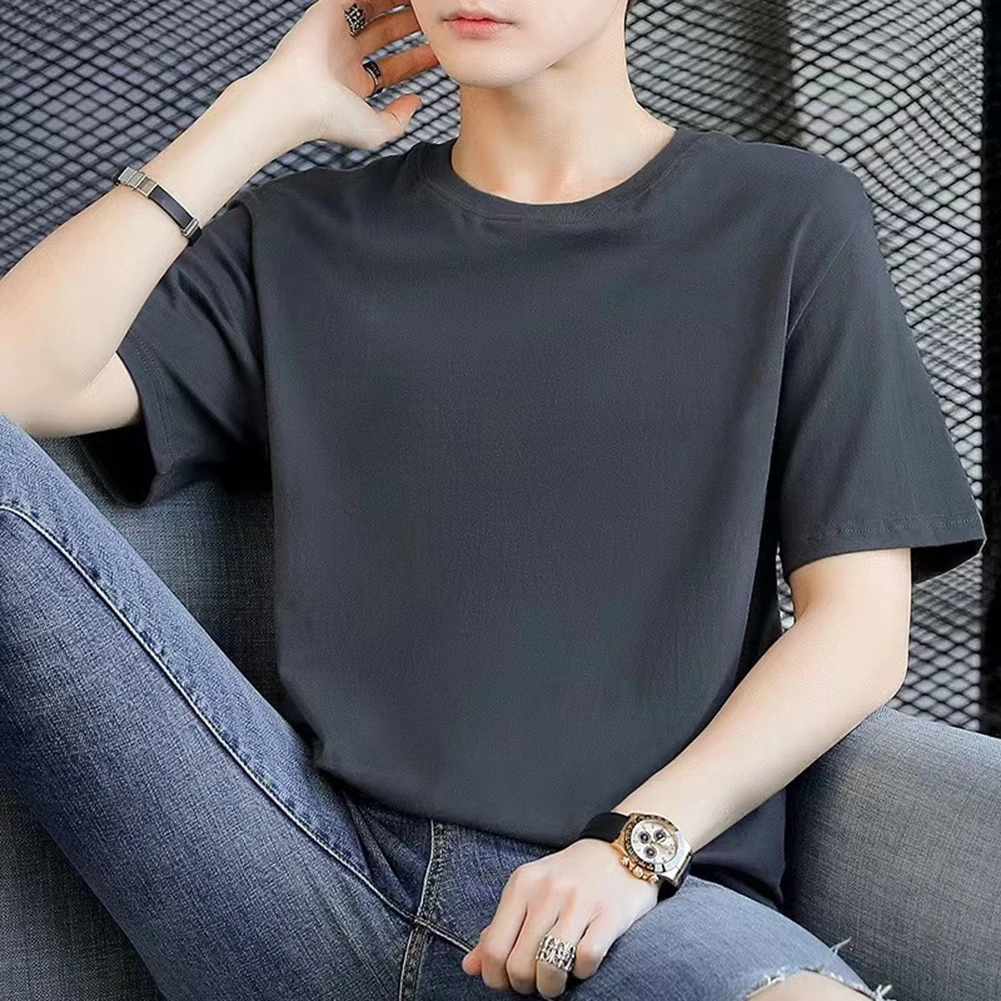 Kaus kebesaran katun Pria Wanita, atasan longgar lengan pendek Korea uniseks Y2K warna Solid Hip Hop