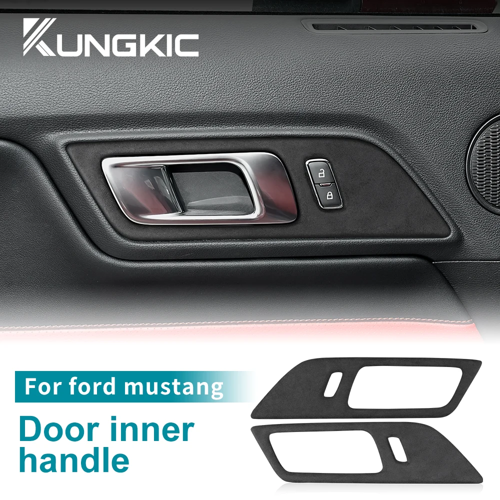 Italian Premium Suede Cover For Ford Mustang (2015-2022) 2PCS Turn Fur Car Door inner Handles Sticker Trim Auto Accessories