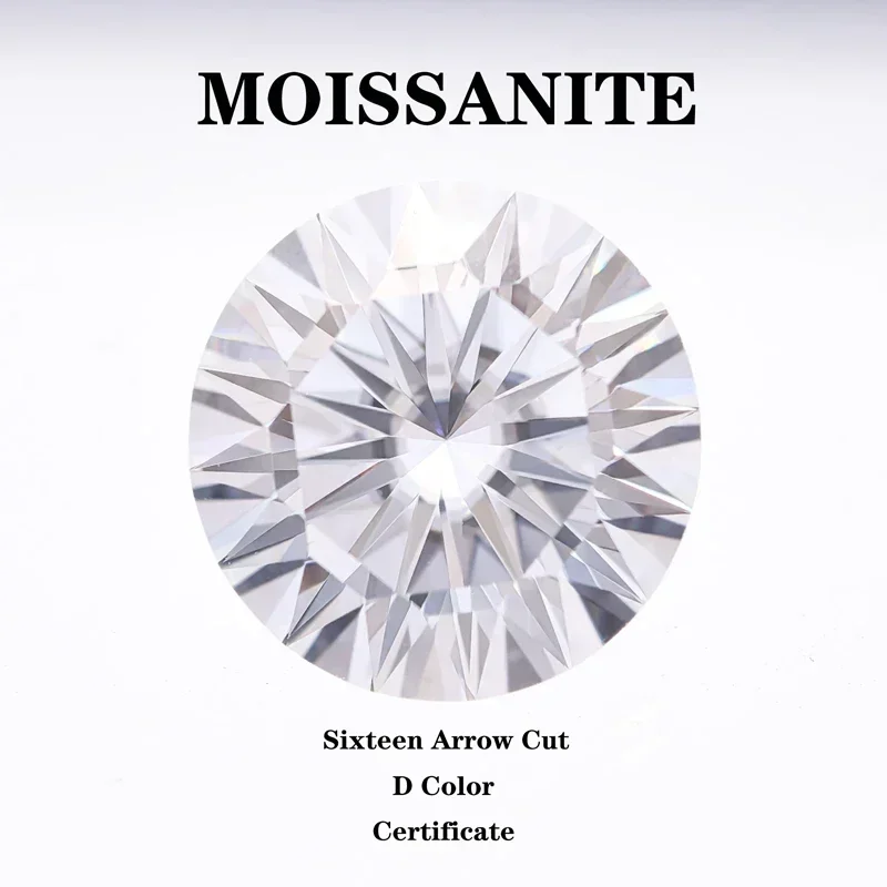 

NEW Moissanite Stone Round Shape Sixteen Arrows D Color VVS1 DIY Ring Necklace Earrings Main Materials with Certificate