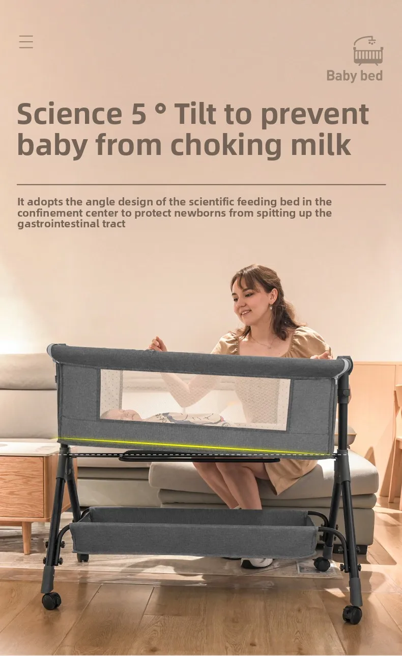 Multifunctioneel babybedje: schommelwieg, antireflux slaapbank en afneembaar zijspan, met universele wielen, verpleegtafel