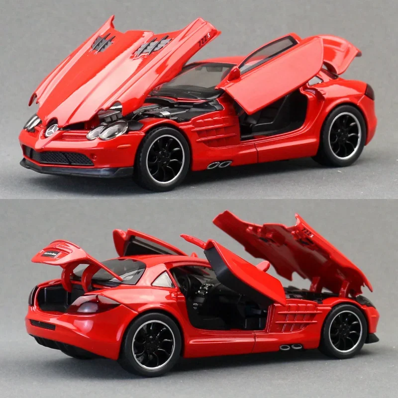 Simulation 1:32 Benz SLR McLaren 722S Linkage Sports Car Alloy Toy Car Model Sound and Light Pull Back Diecast Toy Vehicle Gift