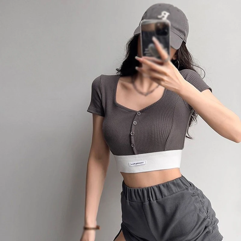 Summer Short Sleeve T-Shirt Women Solid Simple Casual Soft Basic Crop Tops Tees Summer Fashion