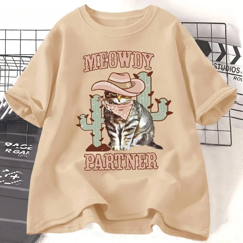Meowdy Partner camiseta mujer vaquero gato camiseta occidental Yeehaw país gato gráfico camisetas Vintage manga corta camisetas verano Y2K