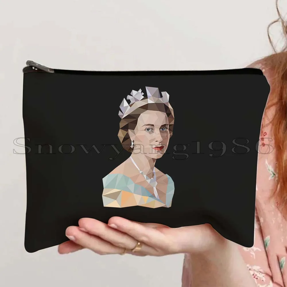 Queen Elizabeth II Portrait Gifts England Flag British Cosmetic Bag Makeup Travel Toiletries Organizer Storage Pouch Pencil Case