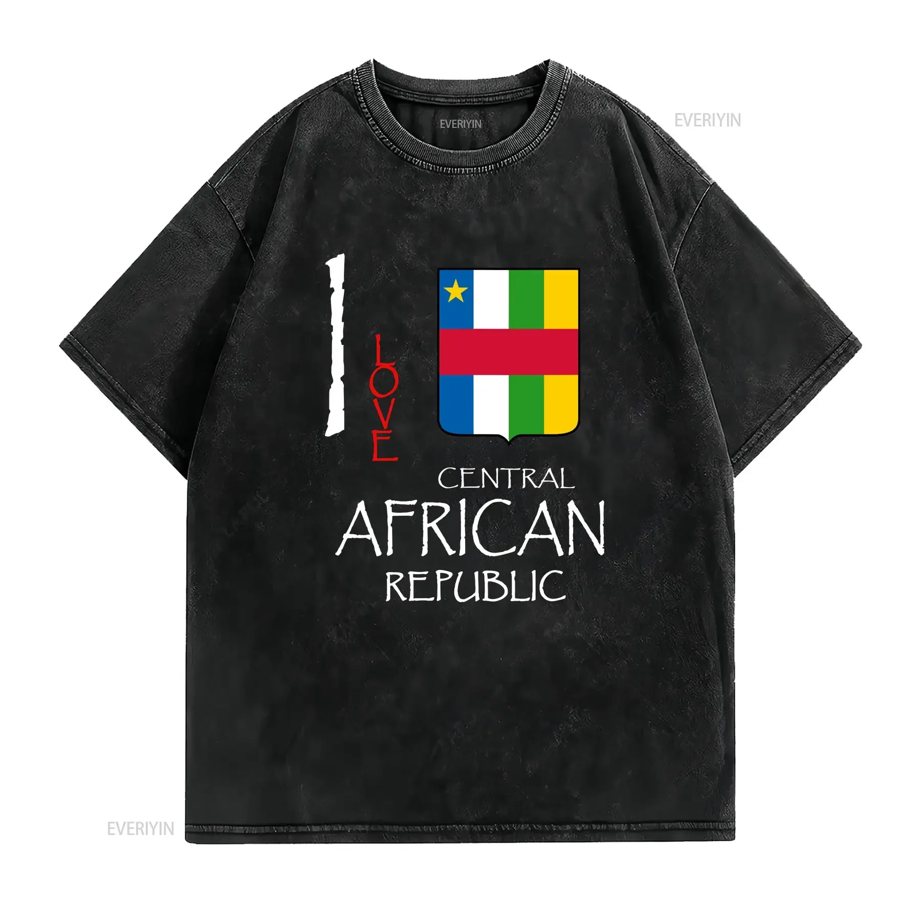 I Love Central African Republic COOL Novelty T SHIRT vintage Washed homme Soft Stretched graphic Top For Everyday Wear Slightly