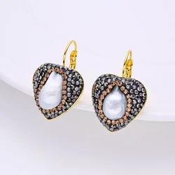 Simple Natural Baroque Freshwater Pearl Heart Drop Earrings For Women New Fashion Handmade Rhinestone Hoop Earring Jewelry Gift