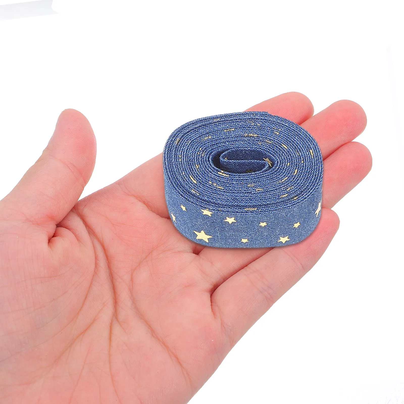 

4 Rolls 2.5cm Denim Ribbon with Gold Foil Stars for Craft Projects DIY Decorations Clothing Trim Patterned Ribbon for Sewing and