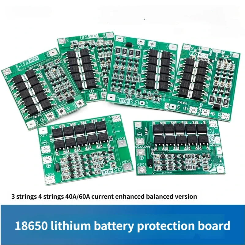 1-10pcs  3-string 4-string 12.6V 18650 lithium battery protection board with balanced power protection board, 40A/60A current