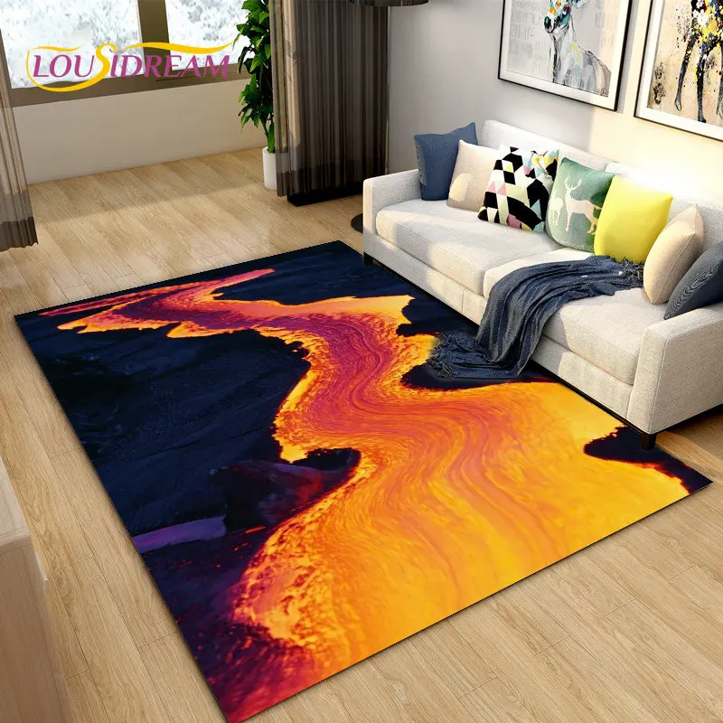 

Volcanic Magma Lava Area Rug Large,Carpet Rug for Living Room Bedroom Kitchen Doormat Decoration, Kids Play Non-slip Floor Mat