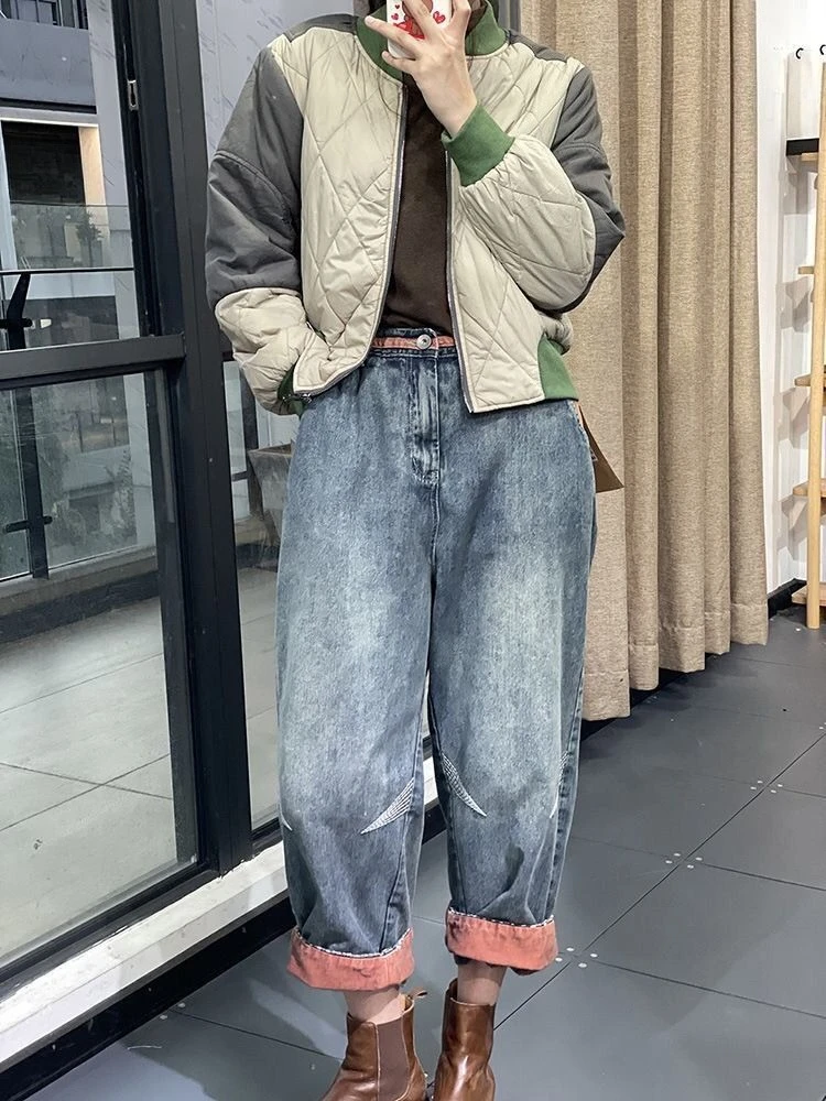 

Women's Retro Hong Kong Baseball Coat 2025 Autumn Winter Patchwork Houndstooth Cotton Jacket Loose Fit Slimming Design​