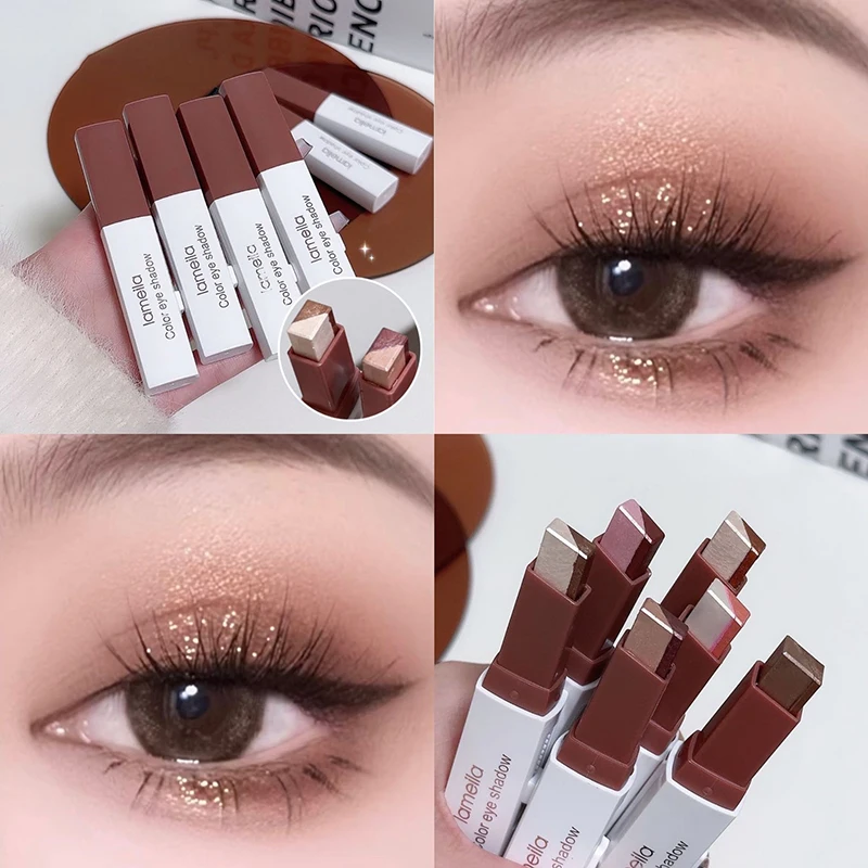 Double Color Eyeshadow Stick Glitter Highlight Shadow Pen Eye Makeup Waterproof Lasting Shiny Eye Shadow Lazy Eyes Beauty Tool