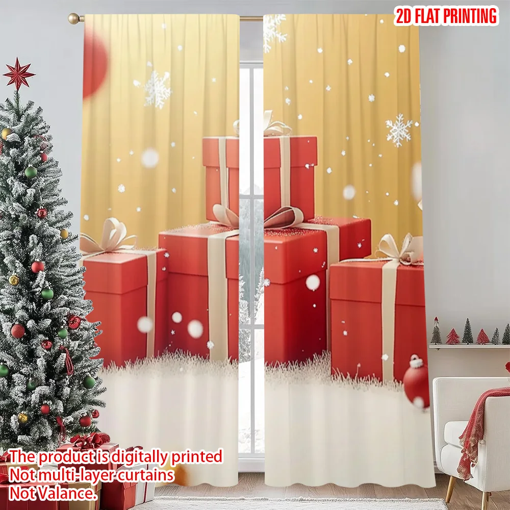 

2pcs 2D flat printing Merry Christmas Popular Window Drapes Christmas party Versatile Polyester Without Electricity Festive Wall