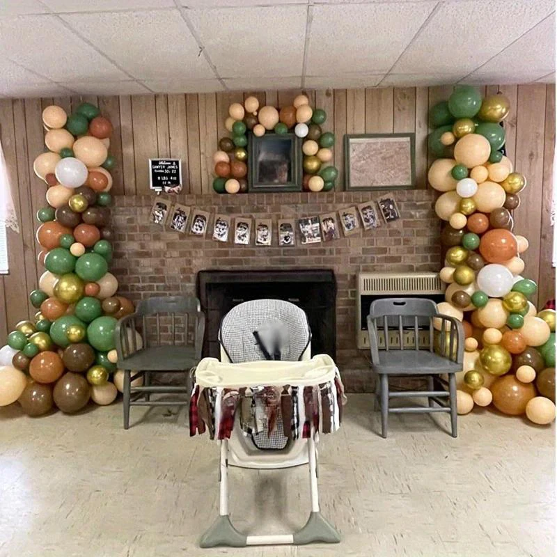 Safari Balloons: Sage Green, Coffee Brown, Light Brown, Nude Sand, White&Metallic Gold for Woodland Jungle Themed Birthday Decor - view 4