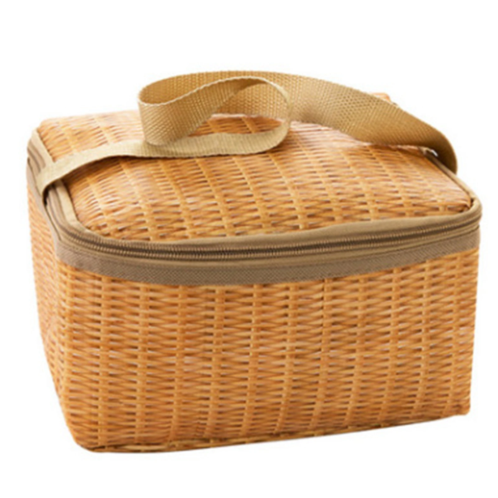 Foldable Rattan Style Insulated Lunch Bag Large Capacity Keep Food Temperature Controlled Lightweight for Travel