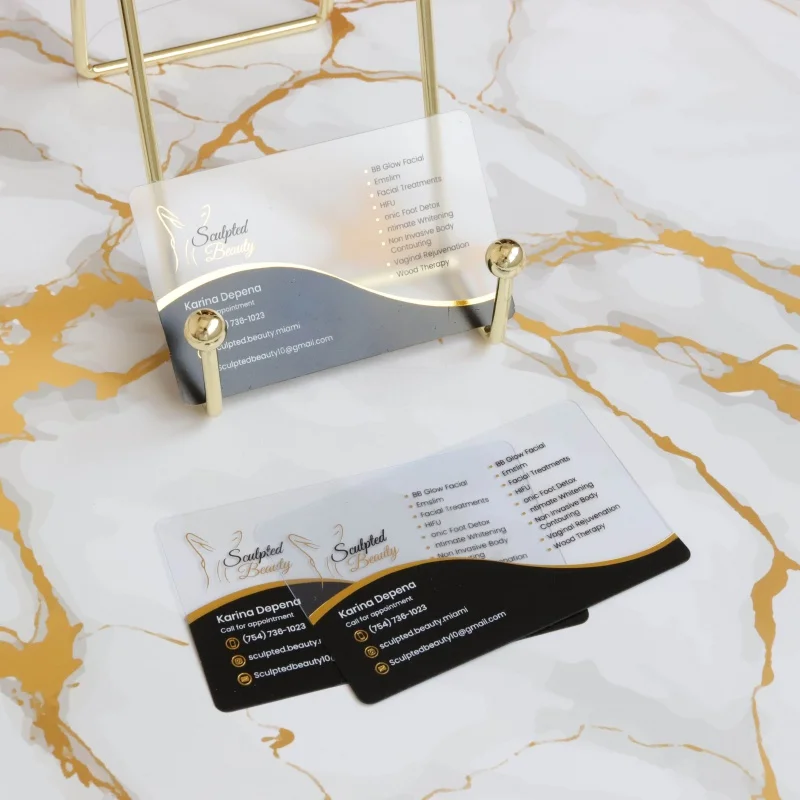 

200pcs Customize logo printing PVC card clear transparent business card luxury metallic gold foil plastic cards