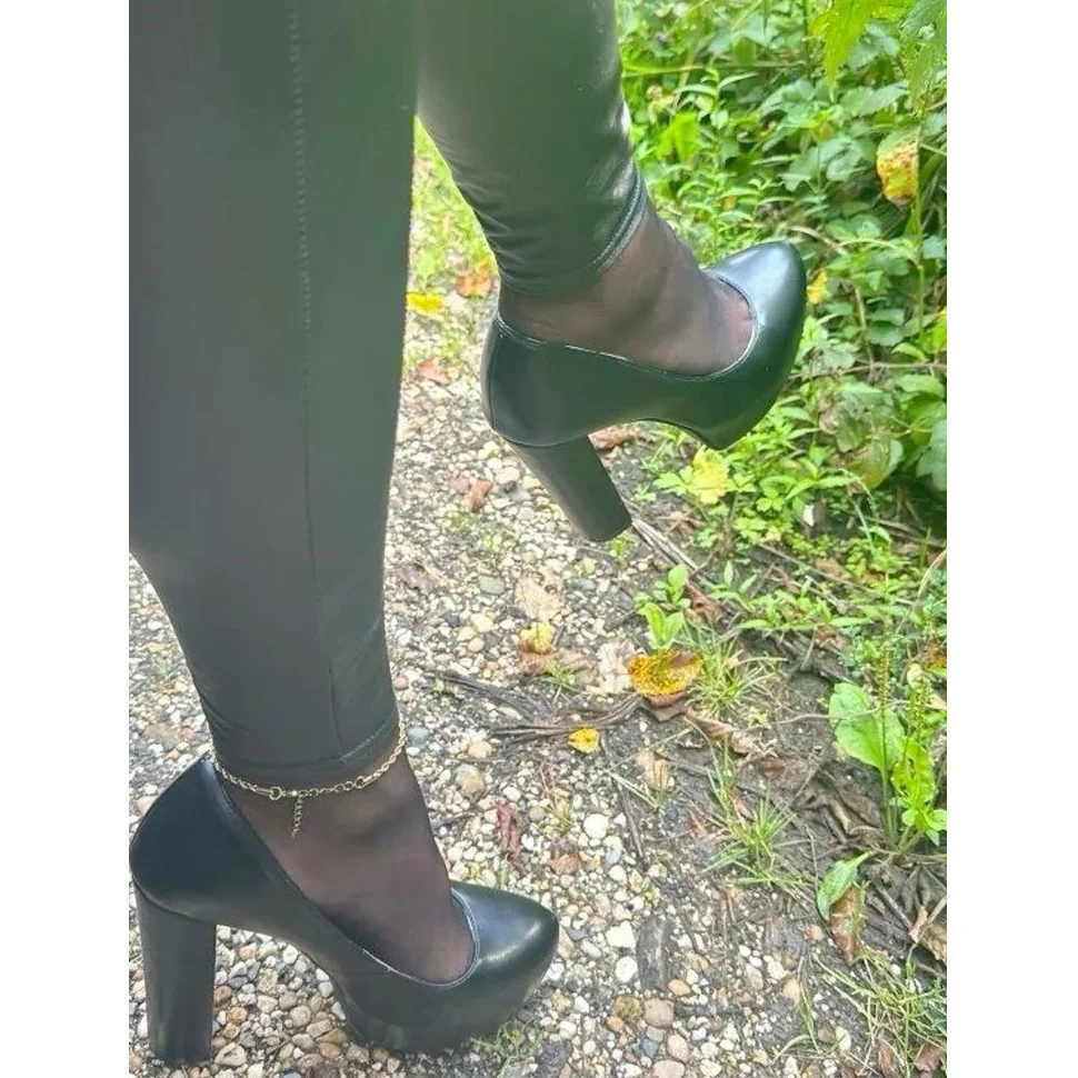 

Black Slip On Shallow Platform Pumps Pointed Toe Chunky Heel Fashion Sexy Cool Summer Big Size 2025 Woman Shoes Zapatillas Mujer