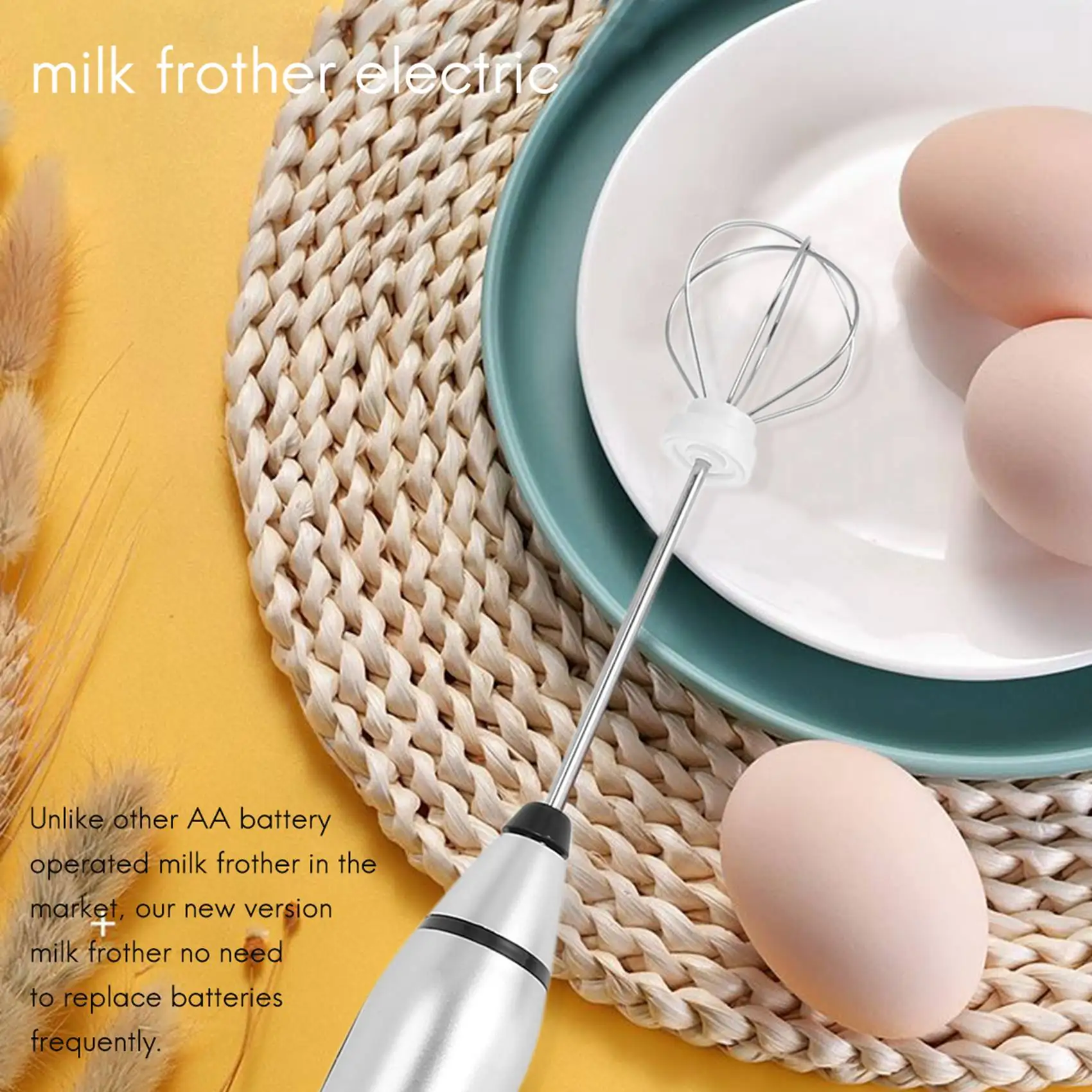 Rechargeable Electric Milk Frother With 2 Whisks, Handheld Foam Maker For Coffee, Latte, Cappuccino, Hot Chocolate, Durable Drin