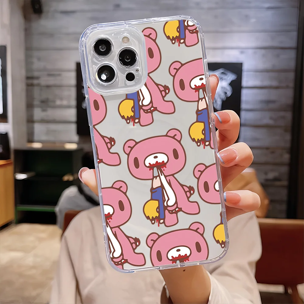 Fashion Cartoon Bear Cool For IPhone 16 15 14 13 12 11 Pro Max Plus Transparent Magnetic Suction G-Gloomy-S Phone Case