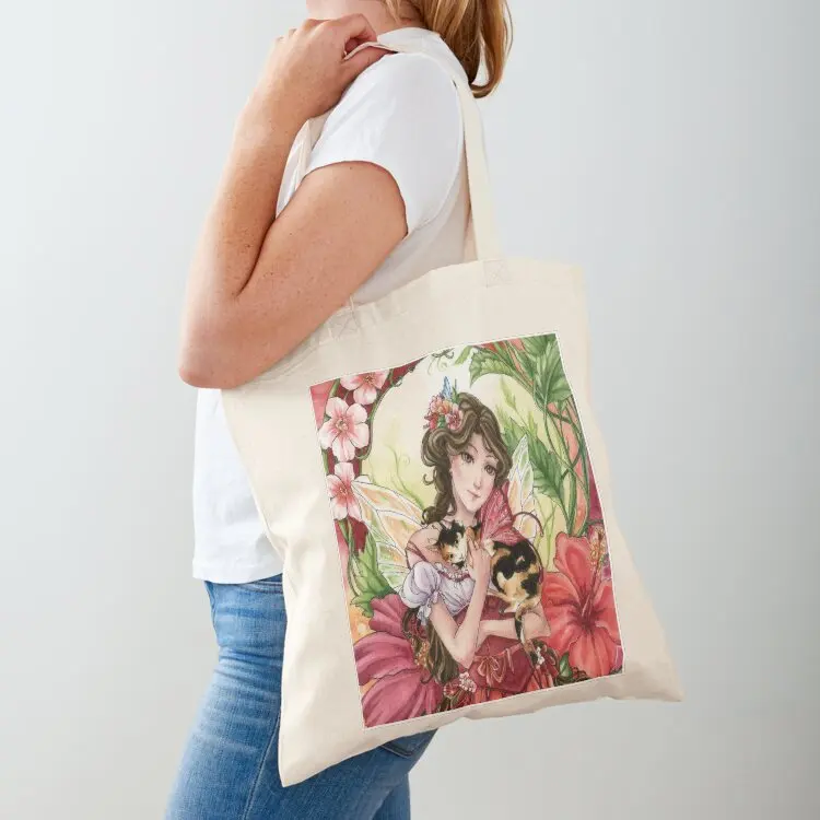 

Hibiscus flower Fairy with Calico Cat Tote Bag Handbags women eco pack bags woman 2025 Big bag
