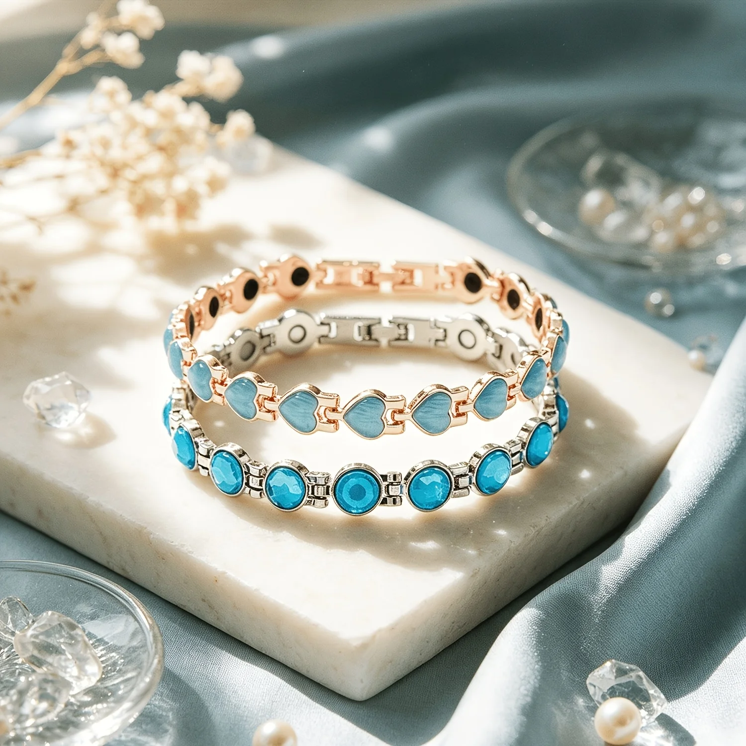 3pcs Lady's Heart-shaped Cat Eye Magnetic Bracelet, Multi-layer Adjustable Bracelet, Fashion Accessory Comes with Chain Adjuster