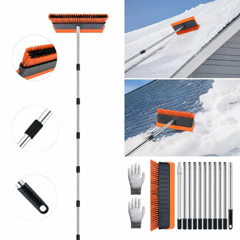 Stainless Steel Telescopic Snow Brush 149cm-401cm 4/5/6/7/8/9/10/11 sections Roof Snow Remover 2 in 1 adjustable