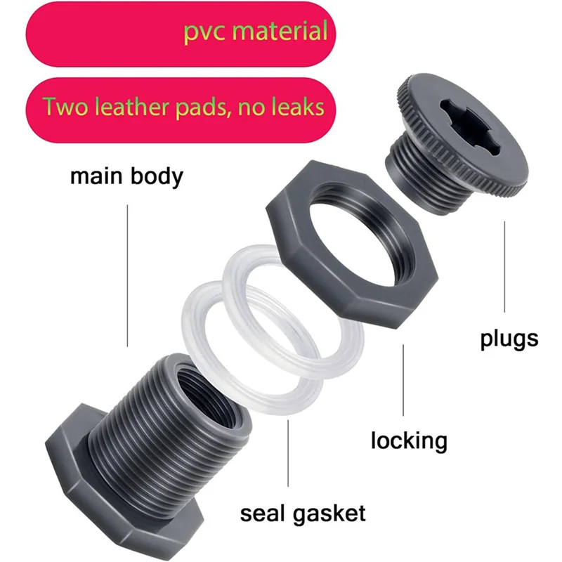 Fresh 12X PVC Bulkhead Fitting 3/4 Inch With Plugs,Garden Hose Adapter With Clamp Kit,Water Tank Connector