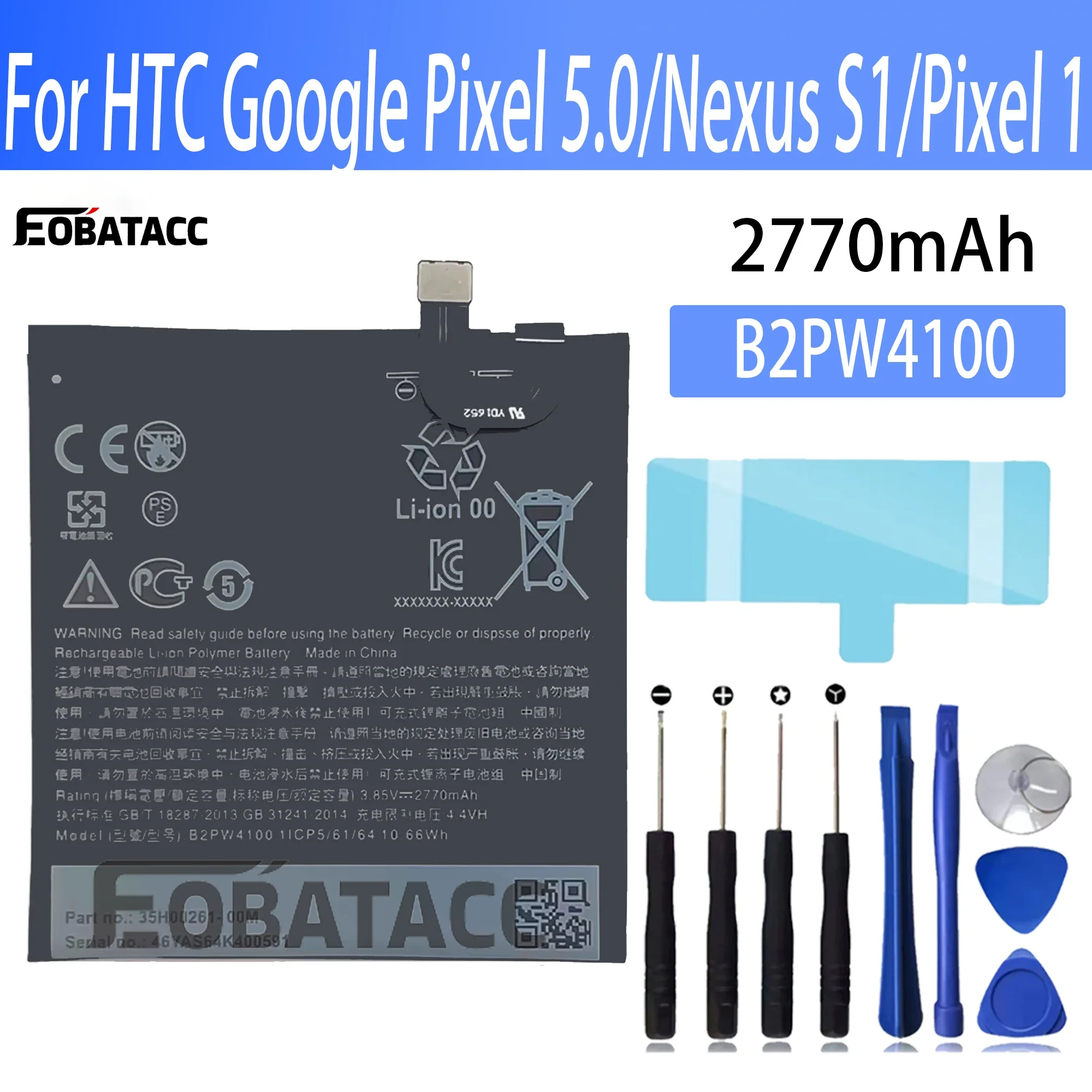 

100% New Original Battery B2PW4100 For HTC Google Pixel 5.0/Nexus S1/Pixel 1Battery + Free Tools