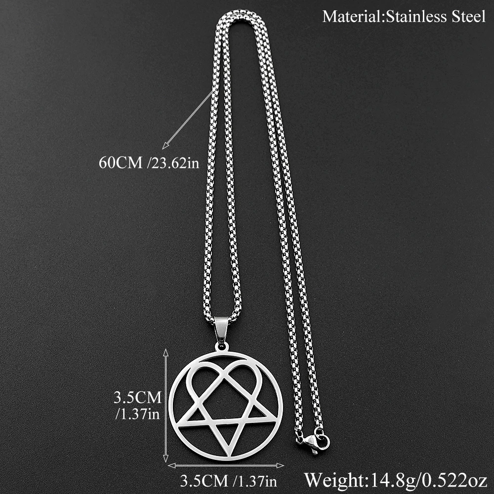 Heartagram Star Heart Him Kette für Männer und Frauen, Edelstahl, Musikband, Egirl, Hiphop, Anhänger, Halskette, Vintage-Schmuck, Geschenke – Detail 3