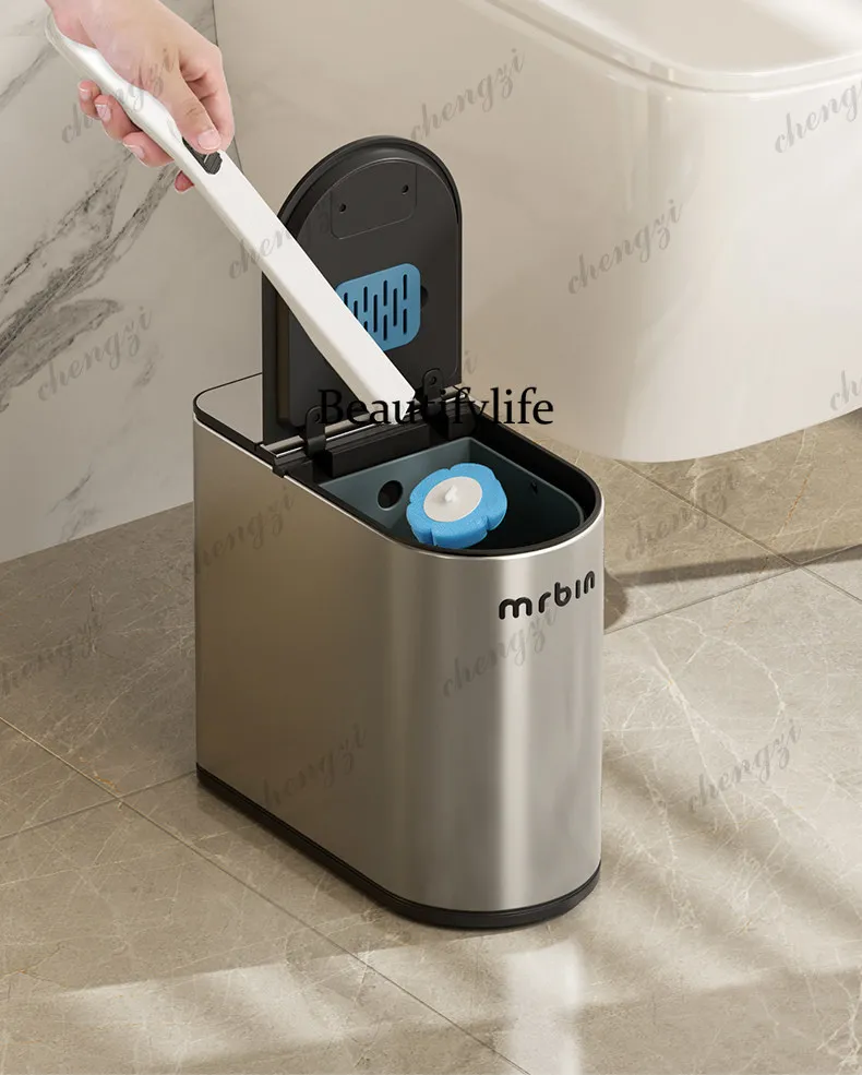 Toilet toilet special trash can toilet brush integrated induction stainless steel 2026 new sanitary bucket