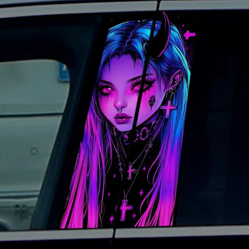 Anime Girl Car B-Pillar Decals Car Center Pillar Stickers Waterproof Self-Adhesive Vehicle Door Pillar Sticker Scratch Cover Sti